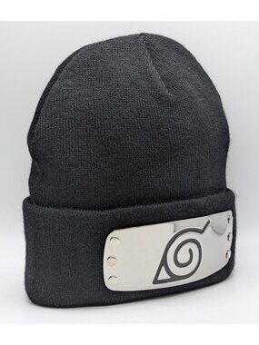 Naruto Shippuden Beanie Hat Ripple Junction Black Metal Logo Adult Tobbogan